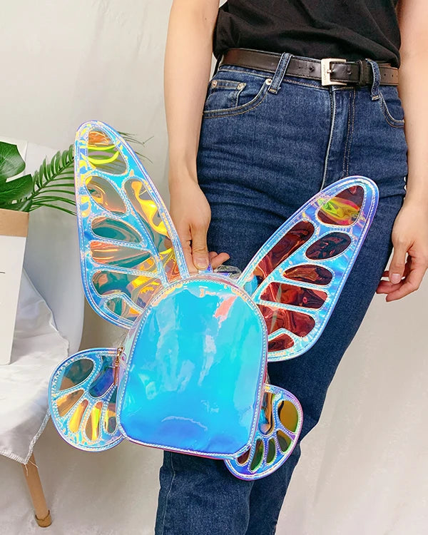 Mini Backpack Butterfly Wings Daypack Holographic Leather