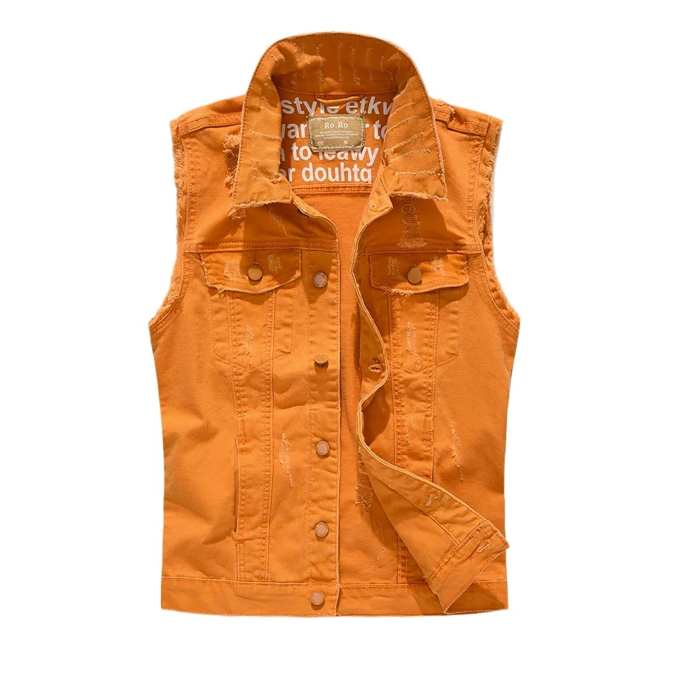 Woodsman Ripped Denim Vests Jackets