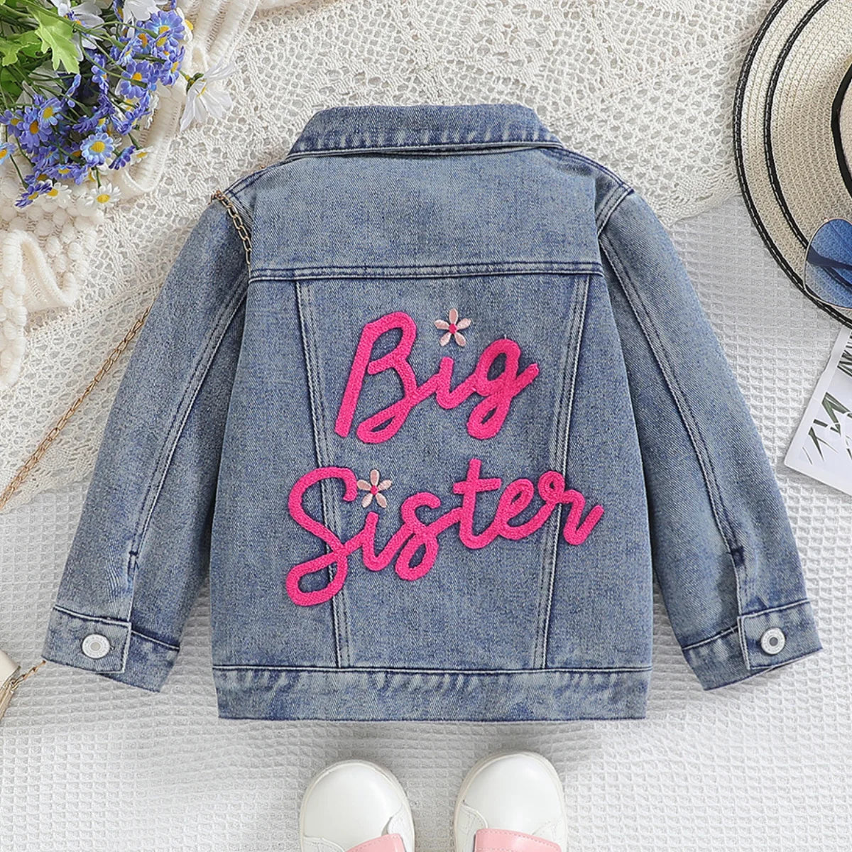 Cousin Crew and Sisters Letter Printed Denim Jackets for Girls