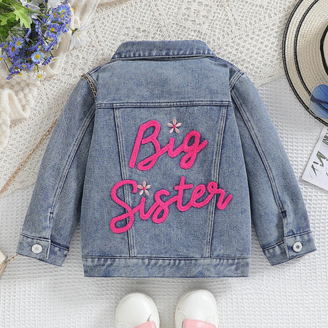Cousin Crew and Sisters Letter Printed Denim Jackets for Girls