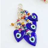 Protection Charm Turkish Evil Eye Hamsa Glass Heart Shape Wall Hanging Keychain