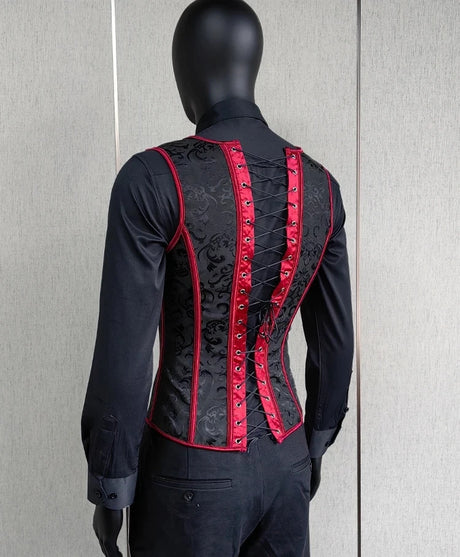 Vintage Circus Men's Boned Waistcoat Corset Vest Lace Up Burlesque Performance Stage Costume