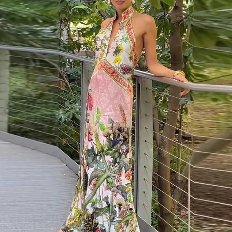 Elani's Vacation Halter Neck Dress Draped Backless