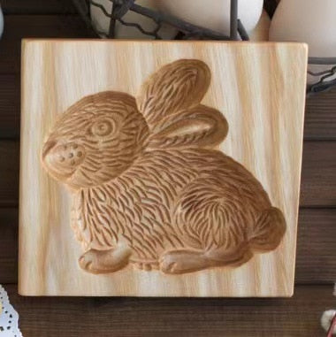 Easter Christmas Wooden Cookie Mould Gingerbread Embossing Stamp Baking Tools