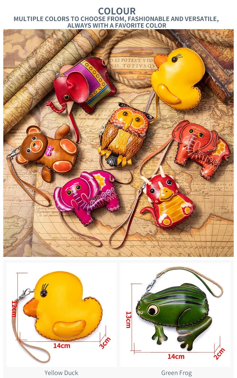 Genuine Leather Cute Coin Purses Handmade Animal Mini Cases