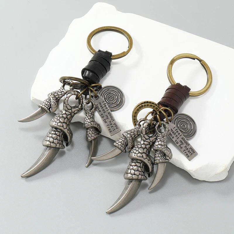 Dragon Claw Braided Leather Keychains Key Rings