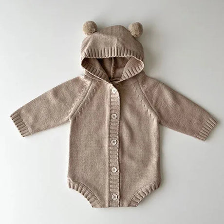 Baby and Toddler Knitted Romper Bear Bunny Ear Hooded Jumpsuits for Boys Girls