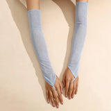 16 Colours Sheer Mesh 48cm Long Hook Finger Gloves Stretchy Sun Protection Cosplay Dance Wear