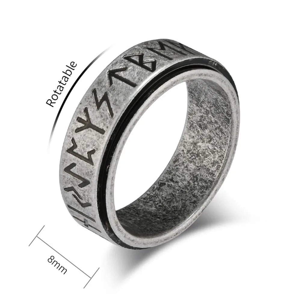 Nordic Viking Runes Spinning Ring Titanium Steel Anxiety Jewellery