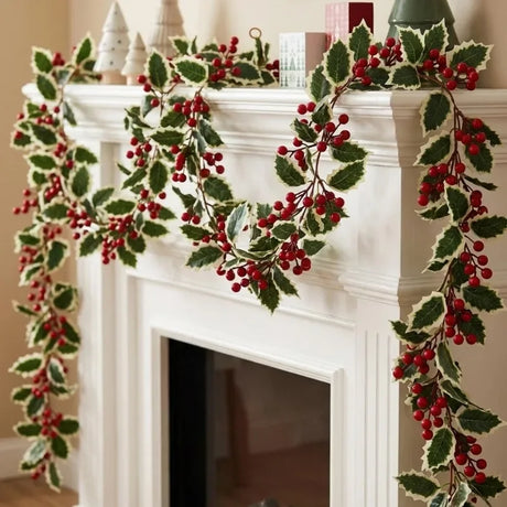 Christmas Garland Artificial Red Holly Berry Vine Xmas Tree Hanging Decoration