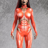 Women Red Alien Jumpsuit Printed Bodysuits Halloween Party Cosplay Costume