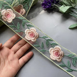 Pale Green & Pinks Embroidered Lace Ribbon DIY Crafts 1 Yard 5cm