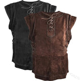 Men's Medieval Faux Suede Vest Sleeveless Shirt Vikings Cosplay Archer Costume