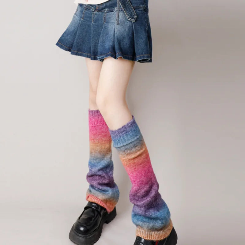 Gradient Japanese Boot Cuffs Knitted Wool Over Knee Leg Warmers