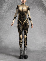 Nocturnal Enigma CyberPunk Armour Bodycon Jumpsuit Cosplay Costume Halloween Festival Fit Zentai Suit