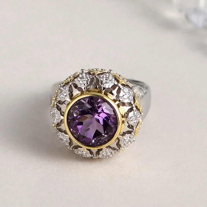 The Eye of Joy S925 Sterling Silver Ring Natural Amethyst Zircon
