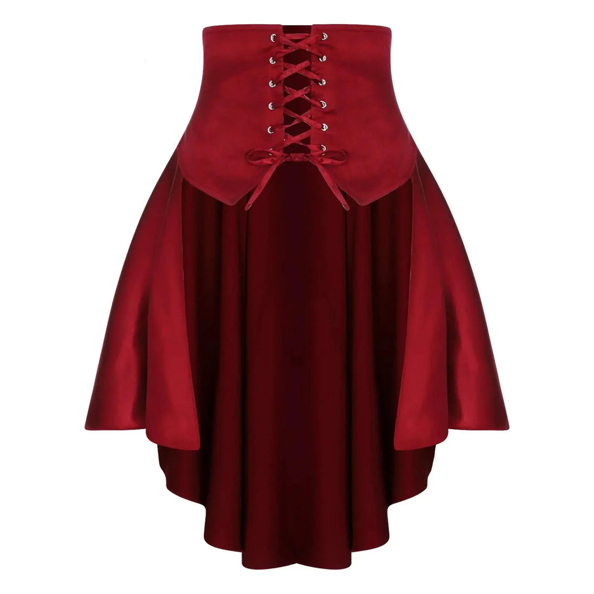 Gothic Steampunk Satiny Pirate Skirt Front Lace-up Tiered Irregular Hem Skirt Waist Belt Medieval Costume