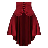 Gothic Steampunk Satiny Pirate Skirt Front Lace-up Tiered Irregular Hem Skirt Waist Belt Medieval Costume