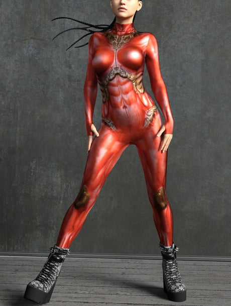 Women Red Alien Jumpsuit Printed Bodysuits Halloween Party Cosplay Costume