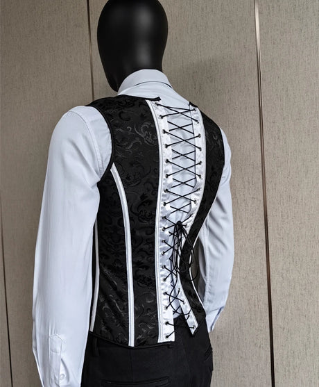 Vintage Circus Men's Boned Waistcoat Corset Vest Lace Up Burlesque Performance Stage Costume