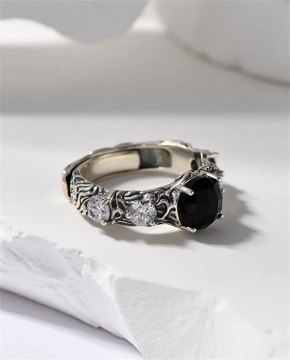 Eternal Night Forest S925 Sterling Silver Ring Agate Zircon