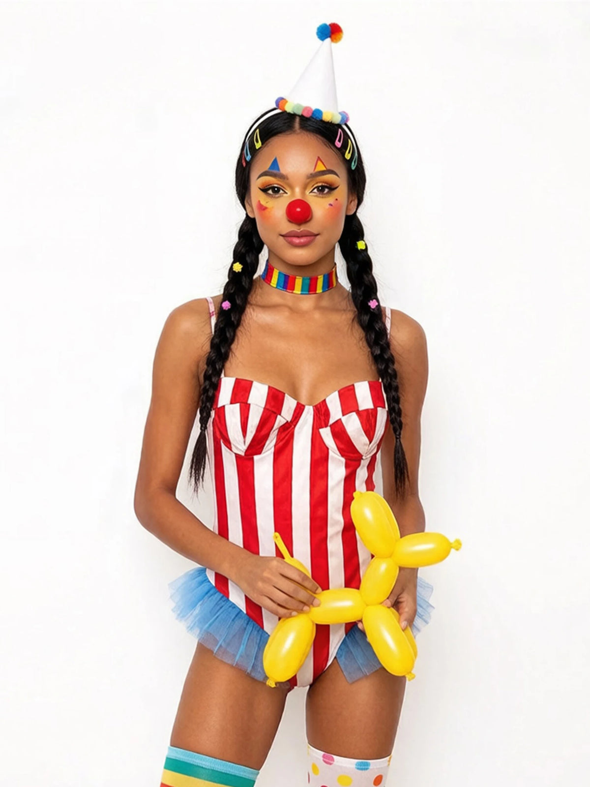 Vintage Circus Carnival Bodysuit Clown Stripes Playsuit Halloween Cosplay Costume