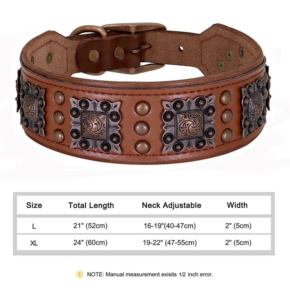 Genuine Leather Dog Collar 2inch Wide Rivets and Spikes Medieval Cosplay