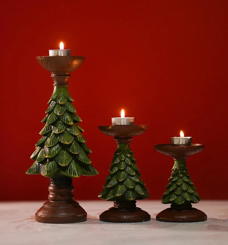 Resin Vintage Christmas Tree Candlestick Holders