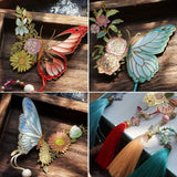 Butterfly Flowers Metal Tassel Bookmarks