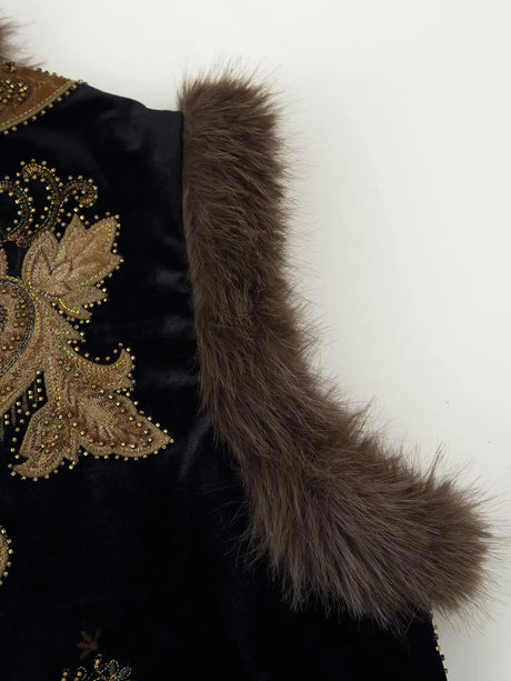 Dharma's Bead Stitched Vest Faux Fur Lined Vest