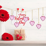 Set of Six Pink Heart-Shaped Crystal Hanging Ornaments