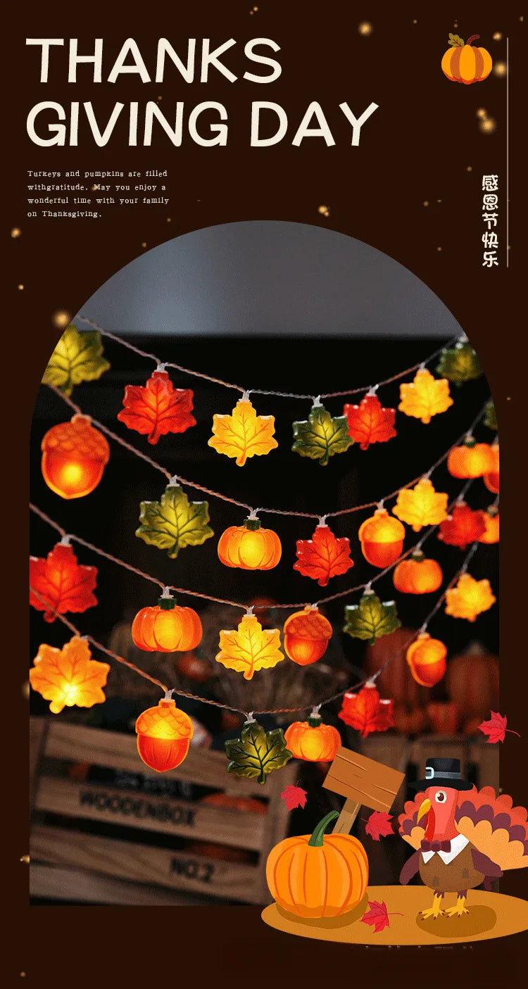 1.5/3m Halloween LED Pumpkin Nut Maple Leaf String Lights Party Decoration
