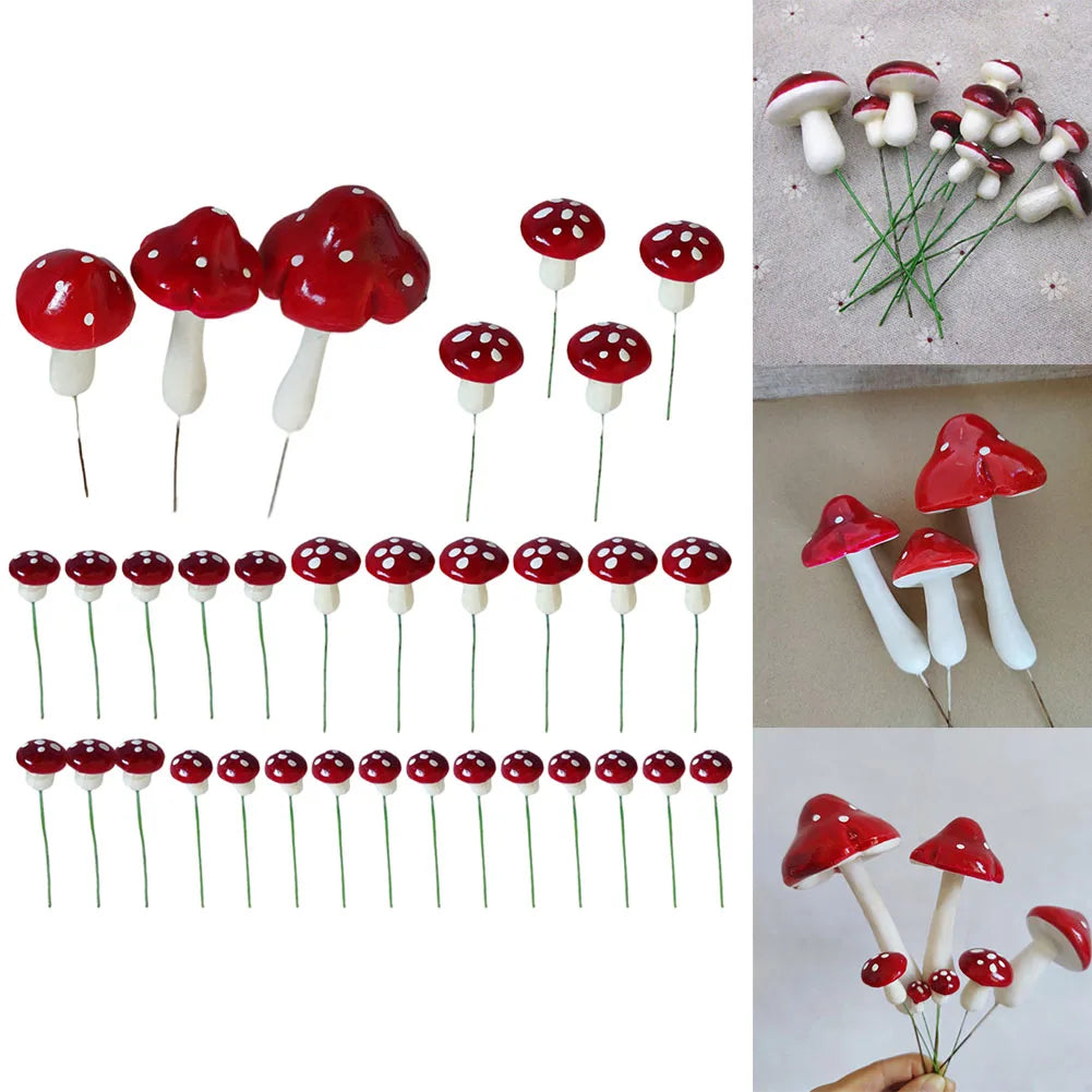 Mushroom Picks 33PCS Miniatures Artificial Foam Resin Fairy Garden Bonsai Pot Plant Decor