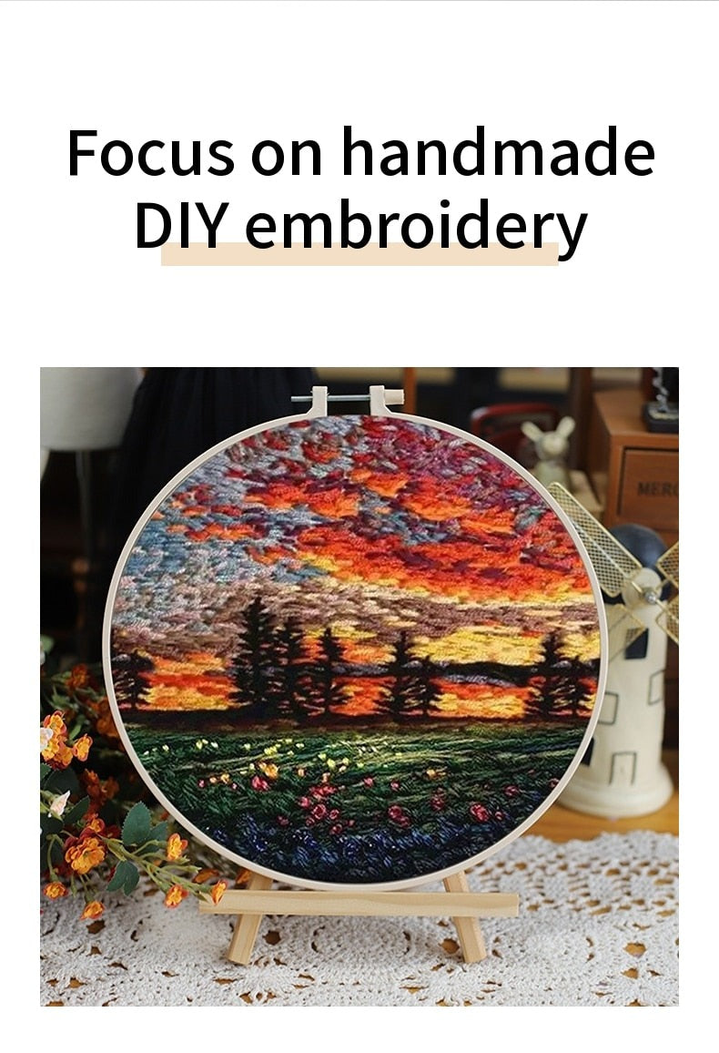 DIY Floral Landscapes Beginner Embroidery Set With Hoop DIY Craft Kits