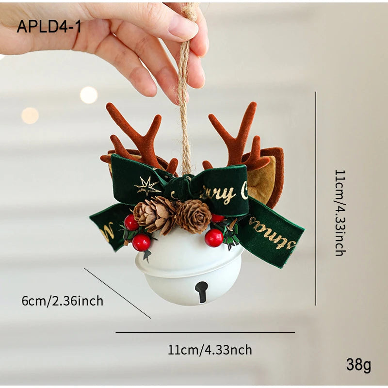 Christmas Bell Antlers Bow Pinecone Bell Christmas Hanging Decoration