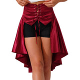 Gothic Steampunk Satiny Pirate Skirt Front Lace-up Tiered Irregular Hem Skirt Waist Belt Medieval Costume