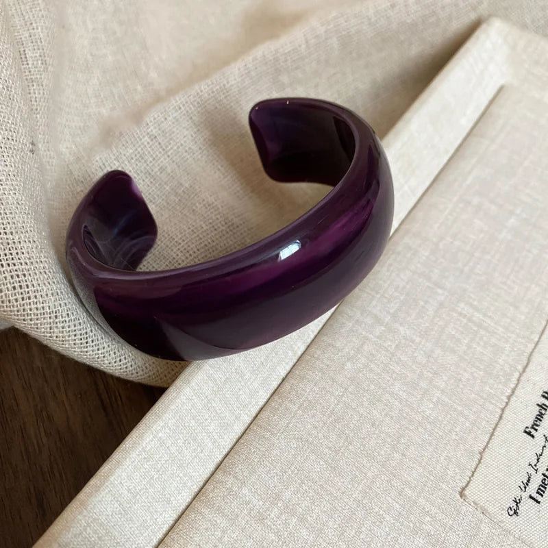 Smooth Round Acrylic Cuff Bangles Vintage Style Jelly Coloyr Smudging Wide Resin Bracelets