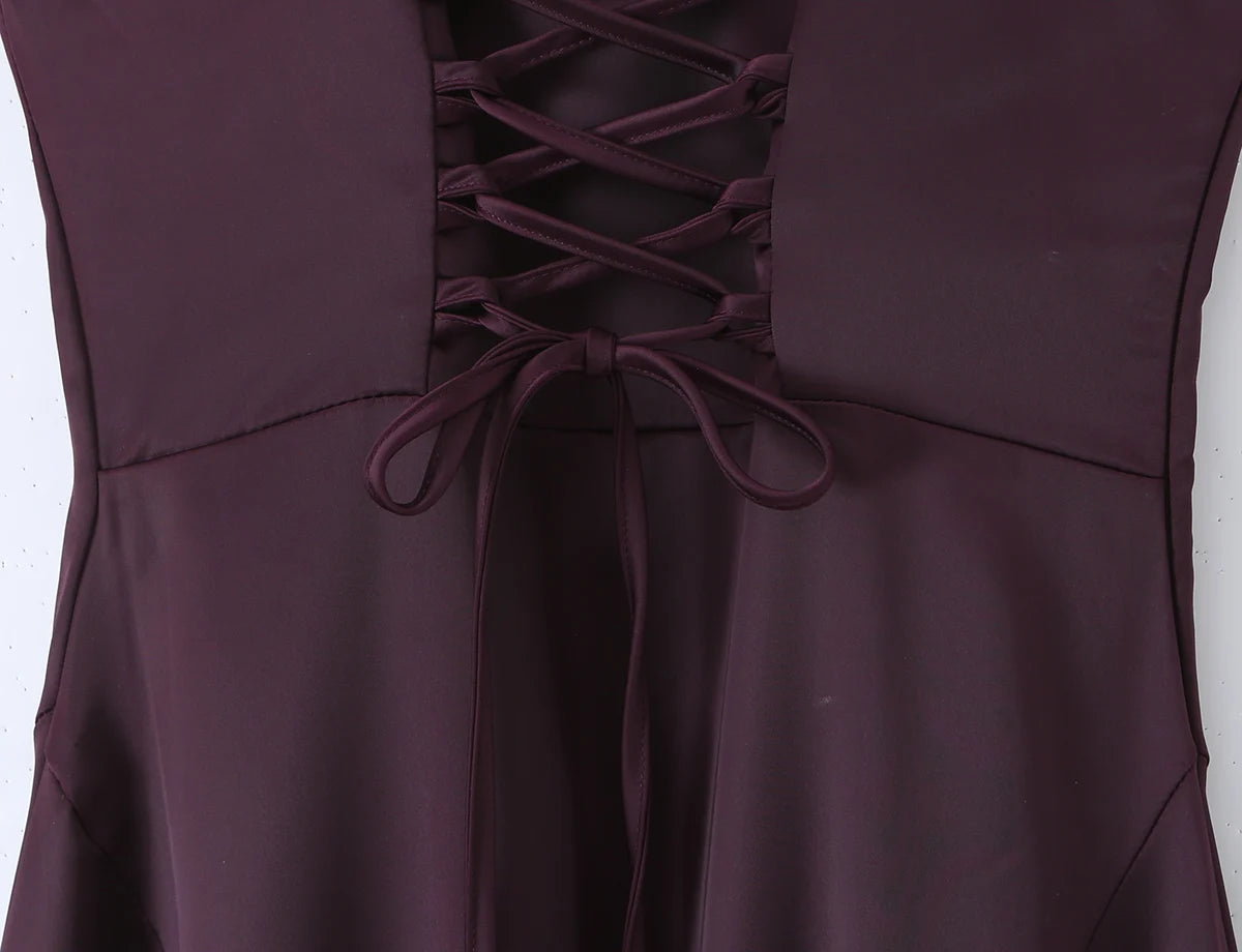Laced Back Satin Sling Slip Dress Layering Piece