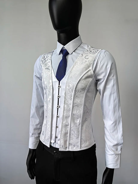 Men's Formal Boned Waistcoat Corset Vest Lace Up Burlesque Performance Stage Costume