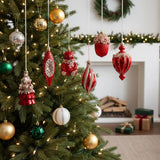 Red Christmas Tree Ornaments Shatterproof Plastic Glitter Little Bear Balls Acorn