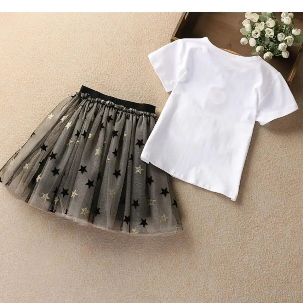 Swan T-Shirt+Sequin Skirts 2Pcs Baby Girls Clothing Sets Cotton Outfits