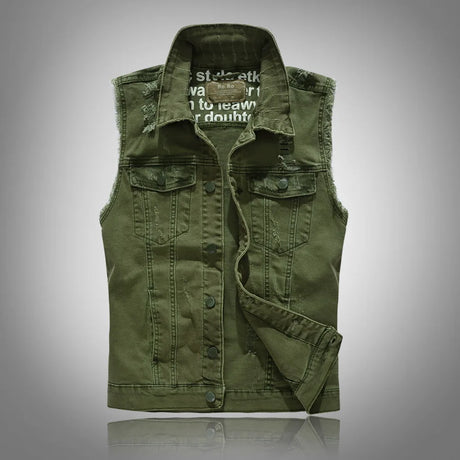 Woodsman Ripped Denim Vests Jackets