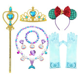 Mermaid Accessories Gloves Wand Crown Jewellery Set Wig Necklace Braid Cosplay Halloween Birthday Party
