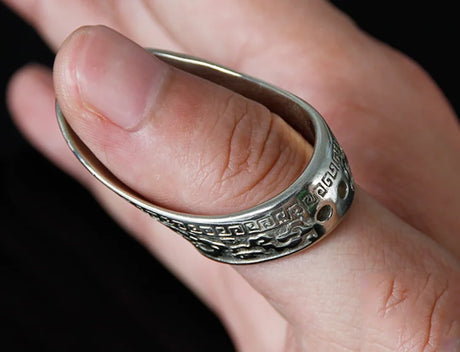Engraved Archery Thumb Ring Tibetan Silver Banzhi Archery Gear