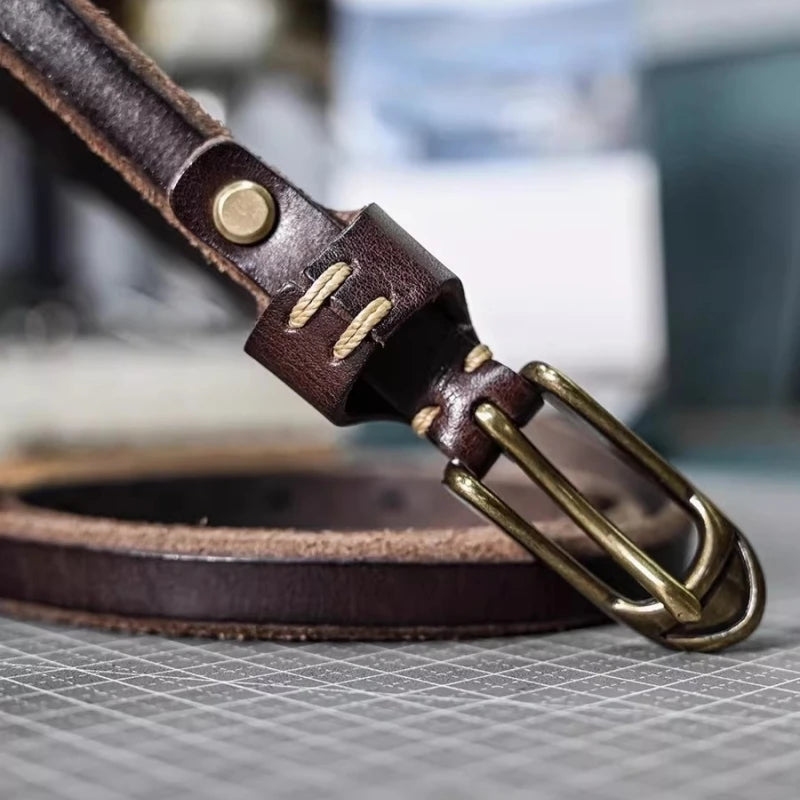 Shallee's Genuine Leather Women's Belt Pure Copper Button Western Cowboy Style