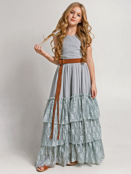 Girls Maxi Lace Chiffon Photoshoot Dresses For 3-15 Years