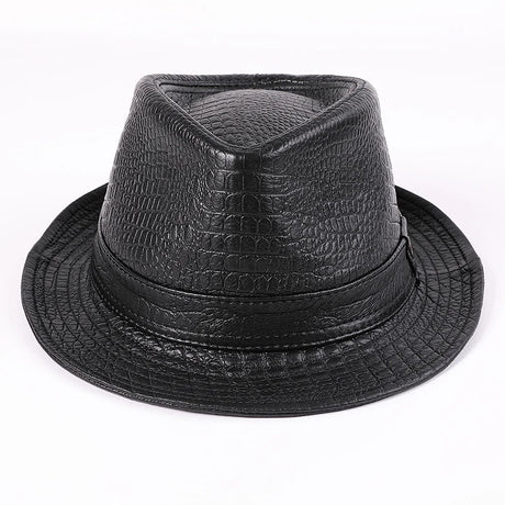 Genuine Leather Cowhide Short Brim Black/Brown Hat