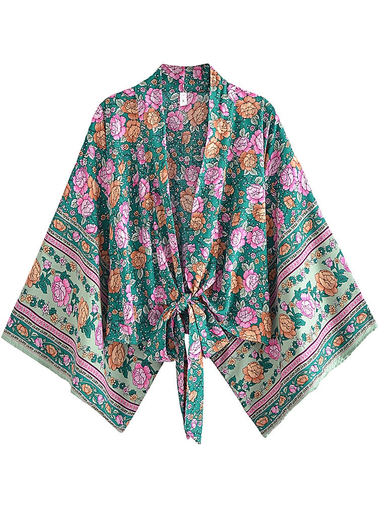 Teal Boho Kimono Wrap Top