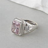 Maga's Portal Key S925 Sterling Silver Diamond Ring Square Natural Amethyst