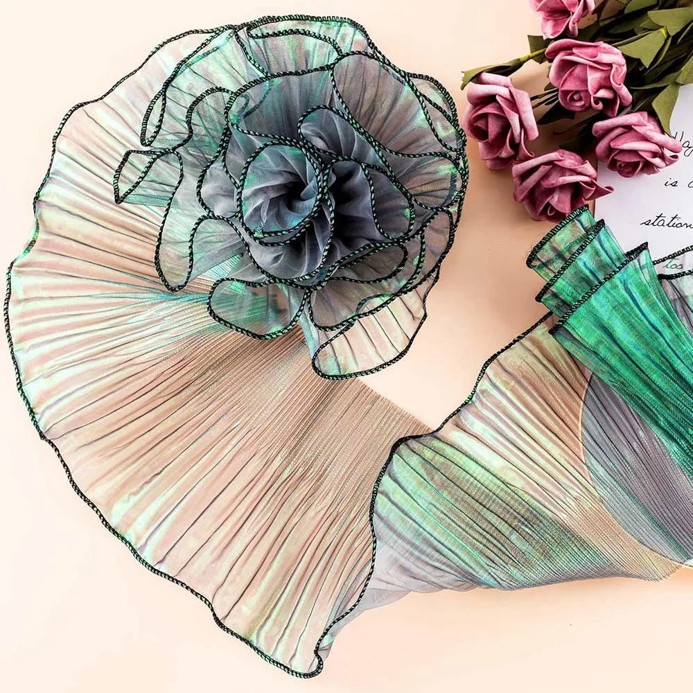 2Yards Ruffled Pleated Mermaid Fabric Gradient Organza Border for DIY Sewing Crafts